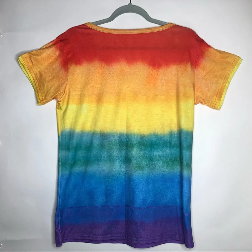RAINBOW color tee with no brand tag Pride tee - Picture 2 of 5